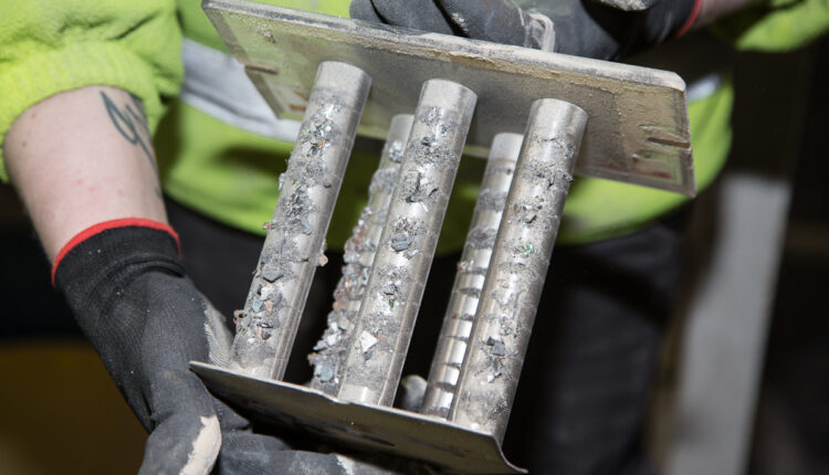 Ferrous metal in recycled plastic captured on Tube Magnets